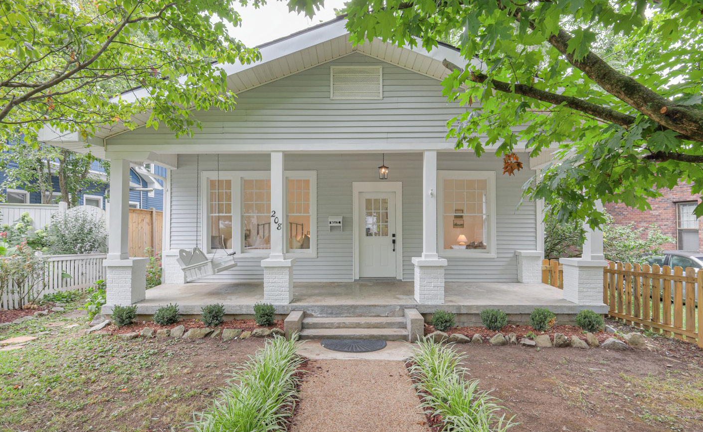 Craftsman cottage exterior renovation with covered porch in East Nashville